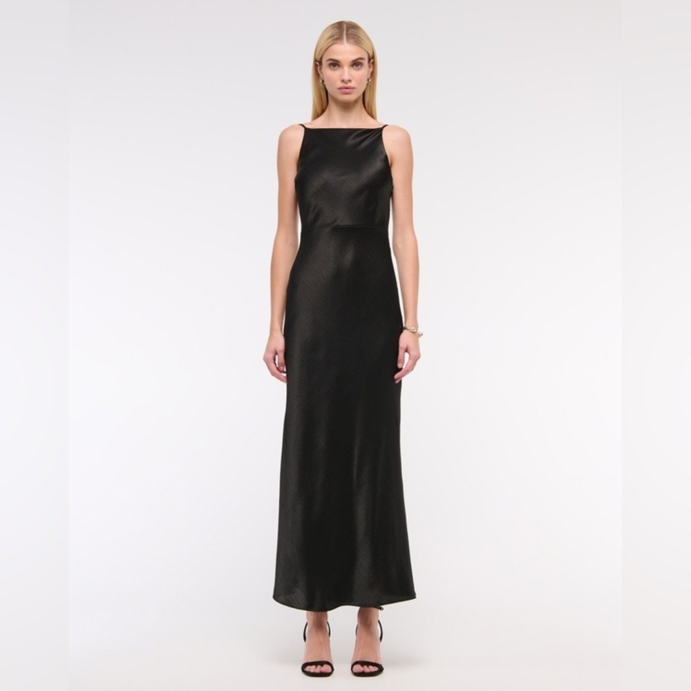Abercrombie & Fitch Black Satin Slip Maxi Dress. 🆕 NWT. Small Petite. $140 MSRP